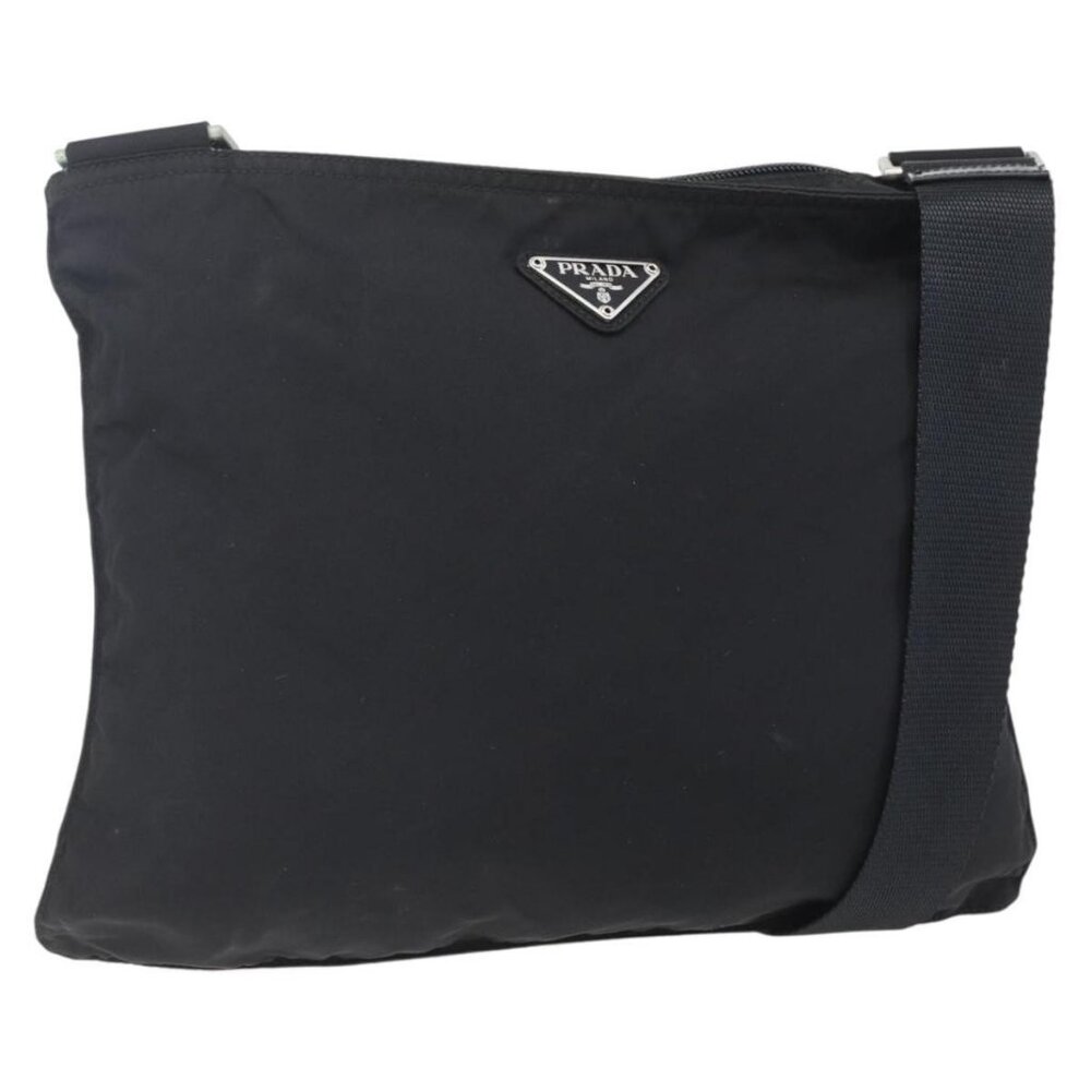 Authentic PRADA Shoulder Bag Nylon Black Silver